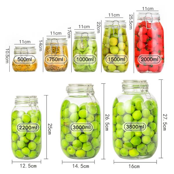 Custom Wide Mouth Jam Pickle Jar 300ml 500ml 750ml Airtight Glass Food Jar With Flip Top Lid