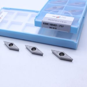 China Silver VBMT160402 MF810 Indexable Rhombic Shape Uncoated Carbide Cutting Insert Hardness HRA91.8 Finish on sale