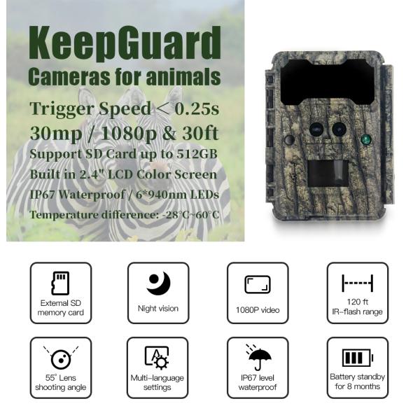 Infrared Hunting Camera 30MP1080P Dual-lens Game Cameras for Outdoor Wildlife Trap Waterproof 940nm IR Camera