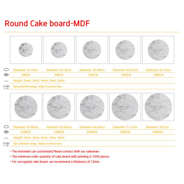Customized Cake Board Rounds White Cake Base Boards Drum Circ Mdf Marble Wooden Stacking Cake Boards Cake Boards Golden Round Cake Circles 6, 8, 10,
