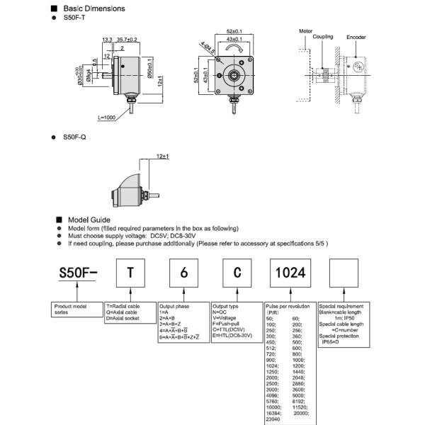 5000 Resolution Pulse 4096 Encoder , S50F Optical Quadrature Encoder With Flange