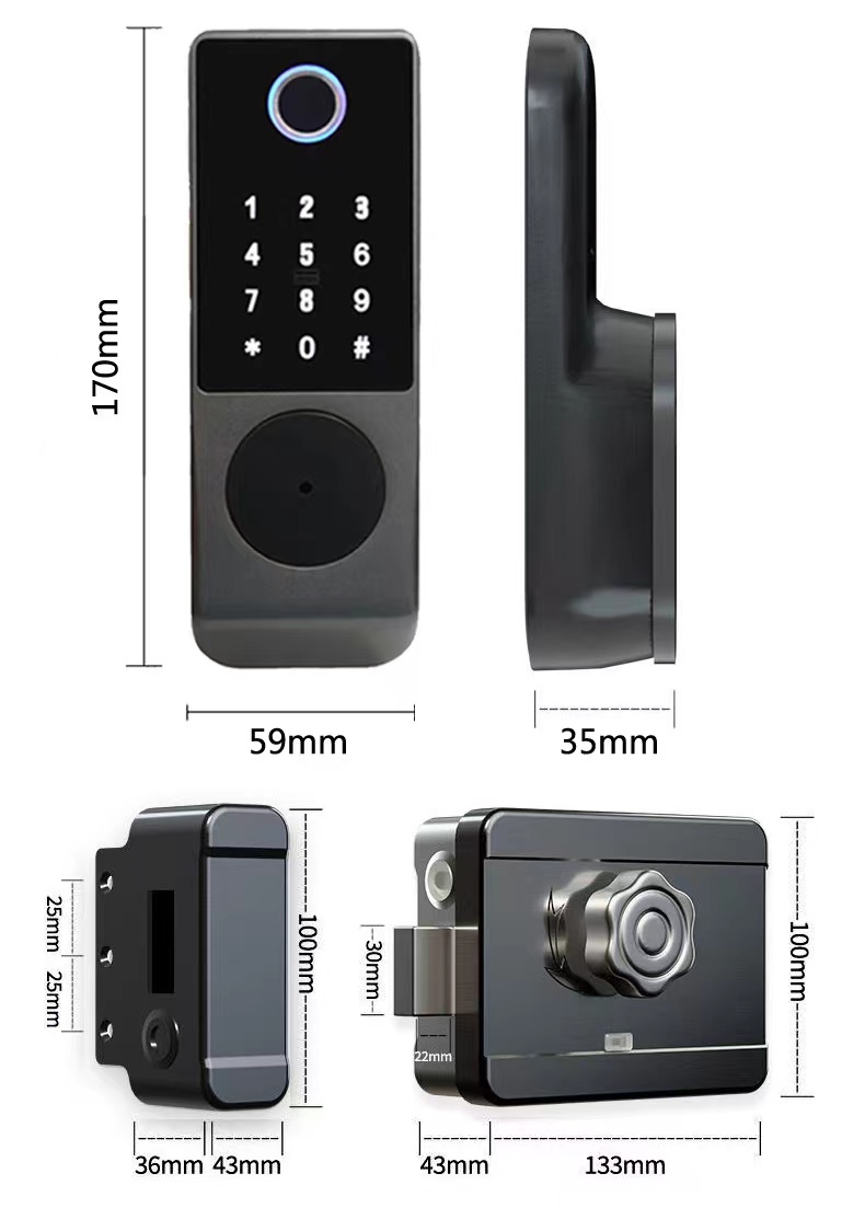 Aluminum Alloy Smart Rim Lock 60mm Fingerprint Code Door Lock