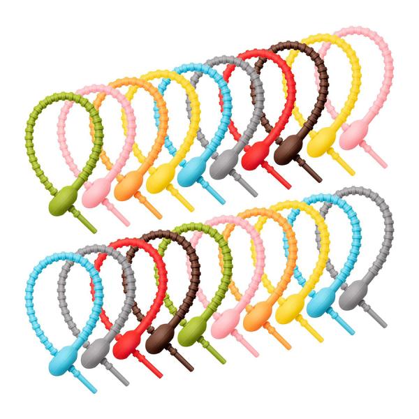 Zip Reusable Silicone Cable Ties Adjustable 8.5 Inch Colorful