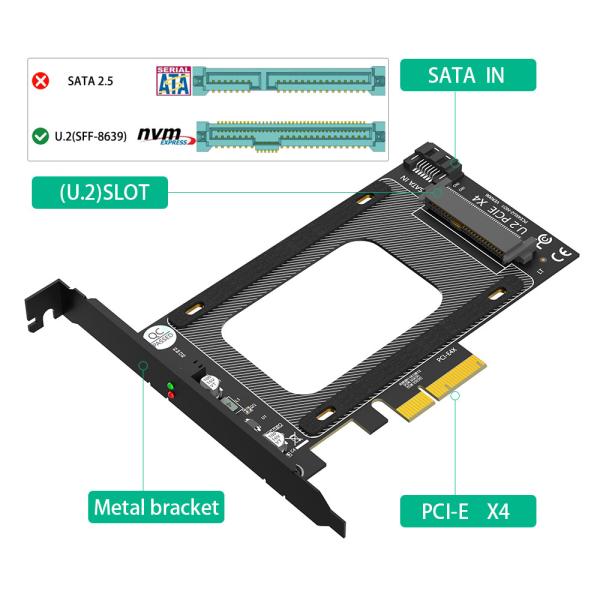 PCI-E Riser 3.0 4X To U.2 SFF-8639 Adapter SSD To PCI Express Card 2.5" SATA