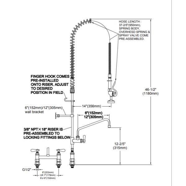 8 Inch Senter Pre Rinse Unit Deck Mounted