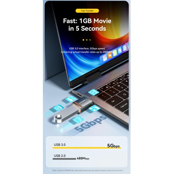 Micro USB OTG Adapter USB A C To Lightning OTG Connector ESSAGER ES-OTG17