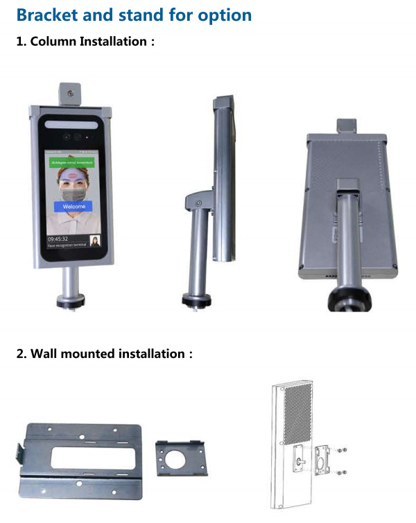 Non Contact 20W IP54 0.2 Seconds Wall Moutned Face Recognition Thermometer Outdoor Use