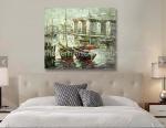 Bright Hand Painted Boats Oil Painting At Low Tide , Modern Abstract Canvas Art