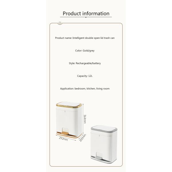 Electronic Sensor Pedal Kitchen Large Capacity Plastic Trash Can Waste Bin