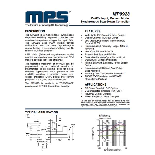 MP9928GL-Z Buck Regulator Positive Output Step-Down DC-DC Controller IC 20-QFN (3x4)