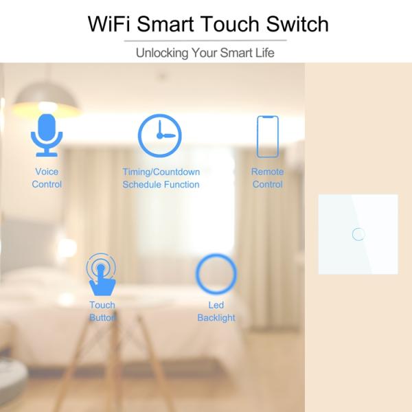 2 Gang WiFi RF Smart Switch UK 2400W Glass Touch Light Switch