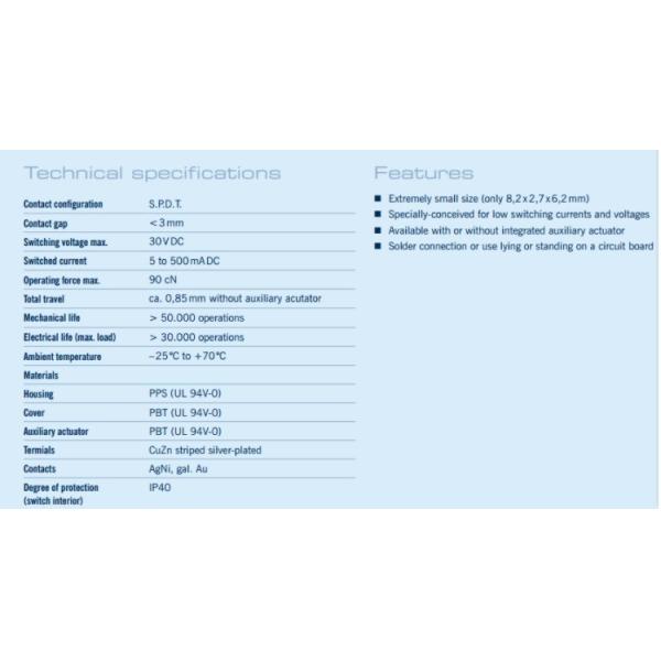 TXQ1-S10 Micro HCH switch SPDT 30VDC 90cN Operating Force