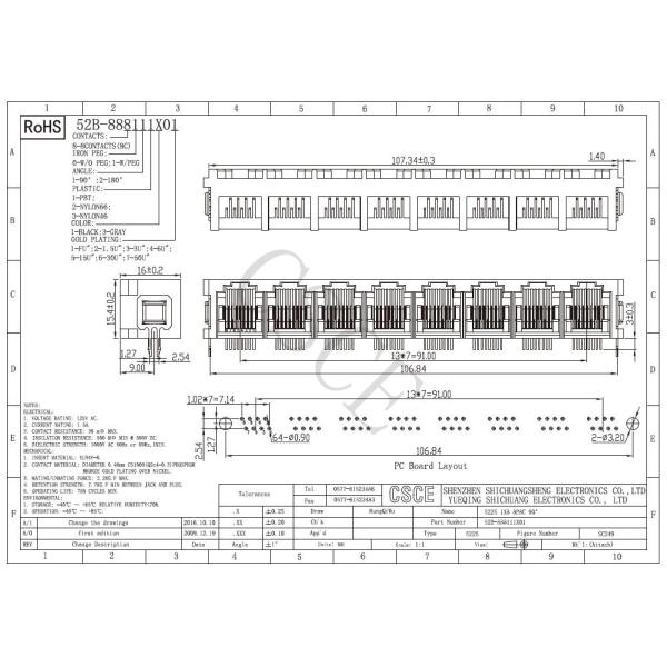 5225 Series 1x8 Ports Multiple-Port Connector RJ45 Right Angle 52B-888111X01