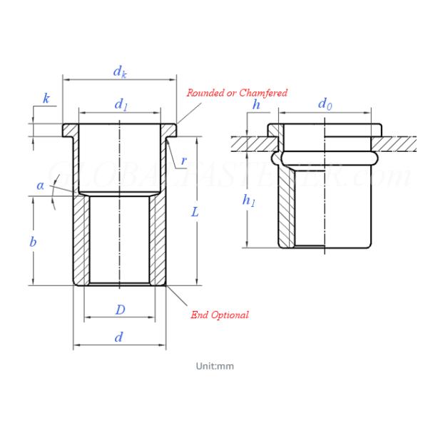 Flat Head Rivets Nut With Vertical Grain ML08AL Zinc Plated Cold Heading Steel