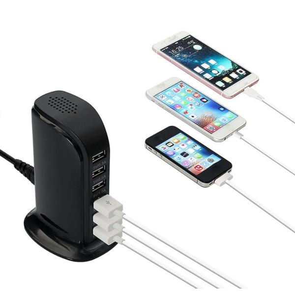 Tower Type Desktop Charging Station Black ABS Case 6 Ports Smart IC Tech