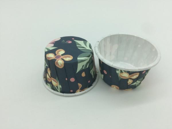 Quality Dark Blue PET Baking Cups Disposable Paper Souffle Cup Romantic Rose Pattern For Pastry for sale