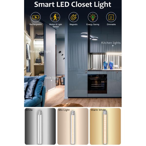 30CM 120LED 2.5W USB Rechargeable Motion Sensor Light For Closet