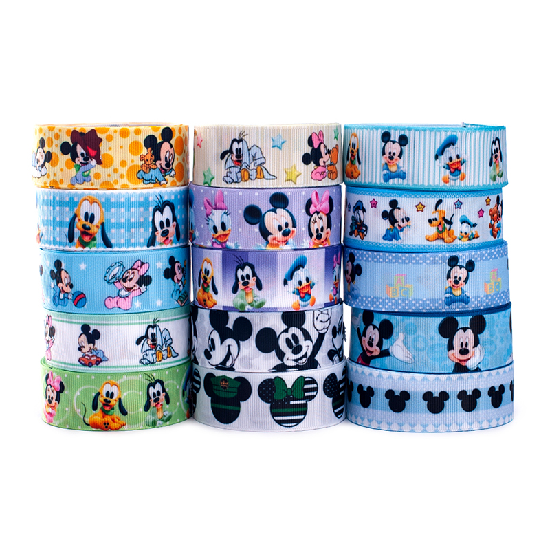 75mm wholesale Cartoon mickey polyester grosgrain heat transfer printed ribbon