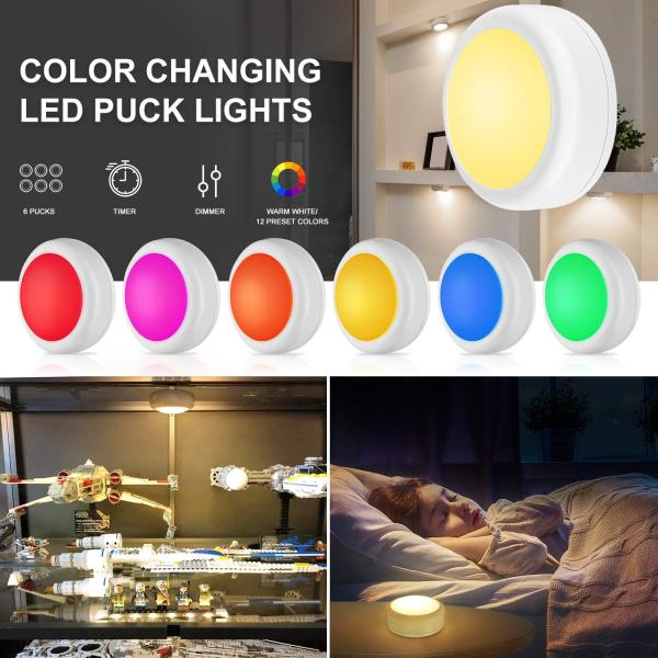 Remote Control LED Puck Lights Wireless Under Cabinet Lighting AA Battery Powered