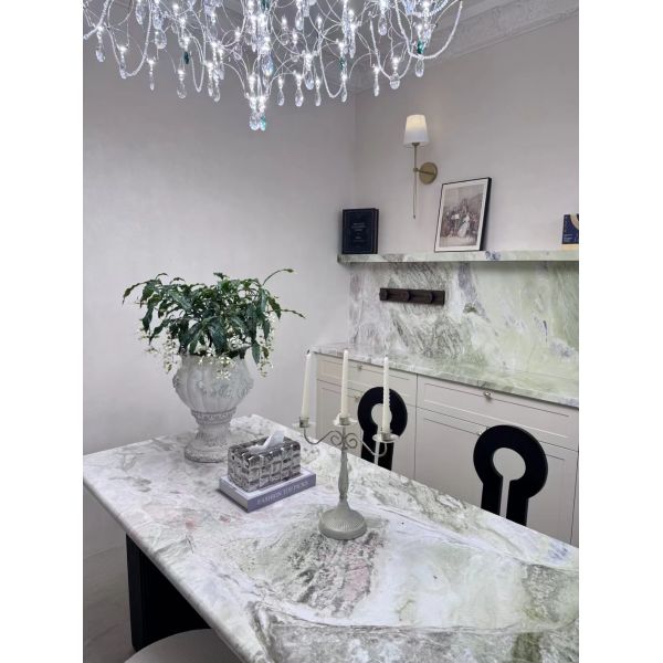 Luxury Green Marble Dining Table - Emerald Ripple & Silver Cloud Art Table