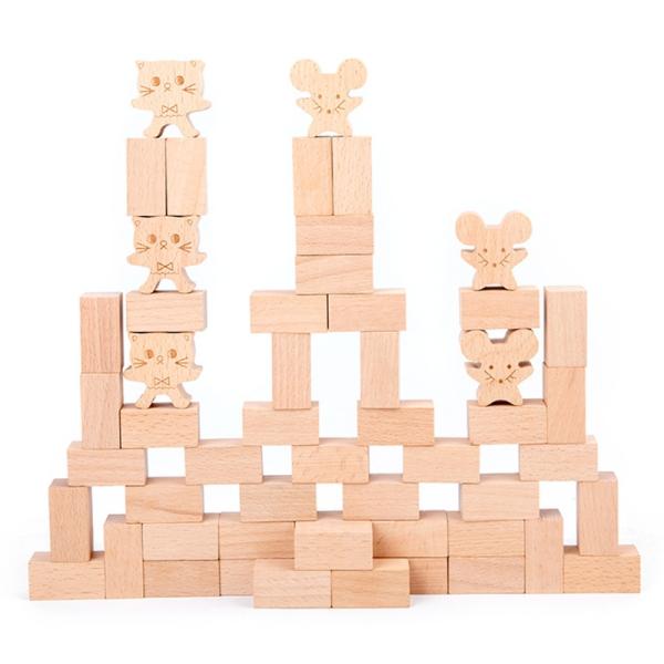 Children'S Stacked Solid Pine Wooden Building Block