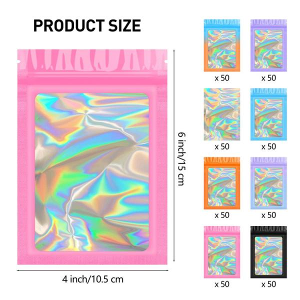 Holographic 4x6 Resealable Bags , Clear Window Stand Up Mylar Bags