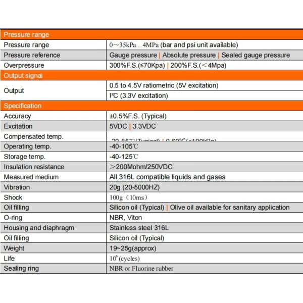 Intelligent Sensor Pressure Silicon Piezoresistive Pressure Sensor