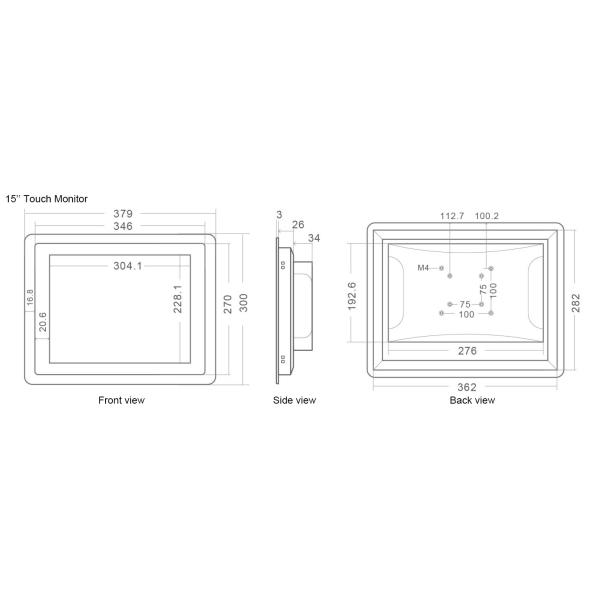 15 Inch Capacitive Touch Screen Monitor Front Panel IP65 Waterproof VGA HDMI DVI RJ45