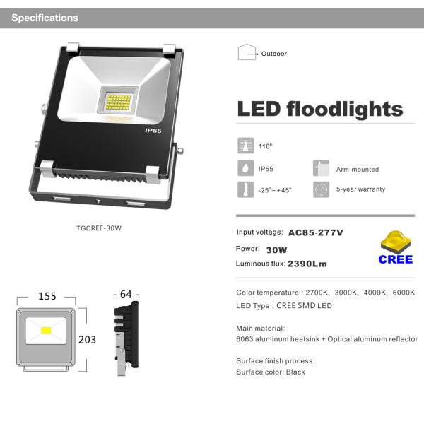 30W LED Floodlights CREE SMD LED Bulbs 85-277VAC Waterproof Villas flooding lamp