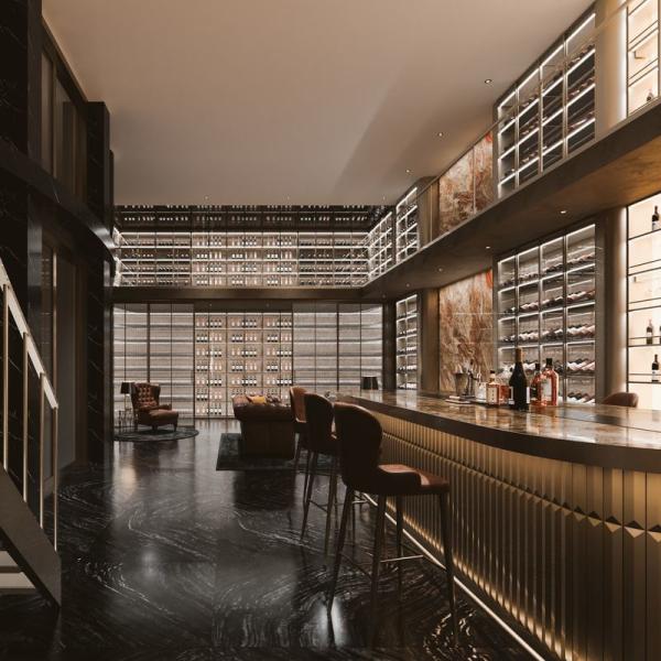 Large Wine Cabinet With LED Lighting And Floor-To-Ceiling Design