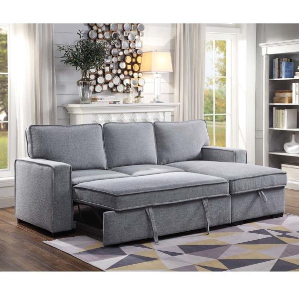 L-Shaped Reversible Sectional Sleeper Sofa with Pull-Out Bed and Storage, Gray Chenille