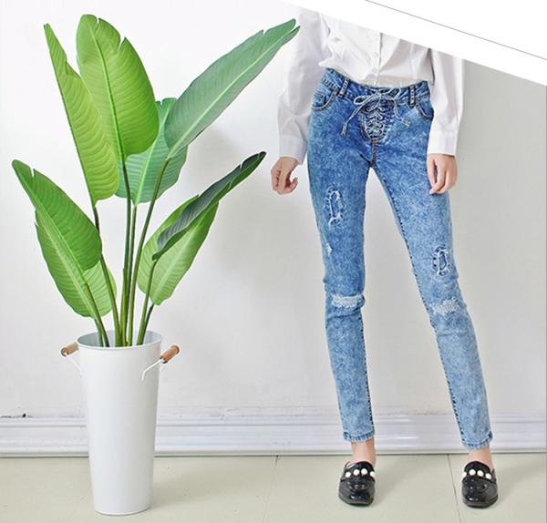 Custom Blue Women Denim Skinny Jeans Color Fade Proof Full Length Eco Friendly