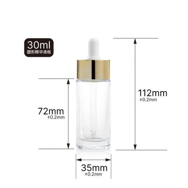 Glass Medicine Serum Dropper Bottles 30ml Cosmetic Container With Gold Cap