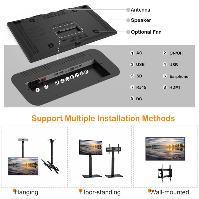High Brightness Window Facing Display 700-3500 Nits Super Narrow Bezel LCD Monitor 9mm Hanging Digital Signage
