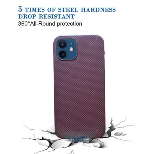 Drop Resistant Plain Weave Red iPhone 12 Aramid Fiber Case