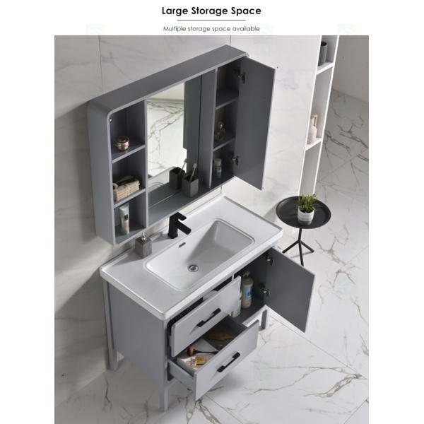 Solid Wood Floor Mount Bathroom Vanities With HD Silver Mirror