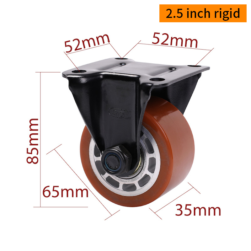 EDL TPU Tread 2.5 Inch Plate Equipment Casters M4125P-86A By Rigid Swive Brake