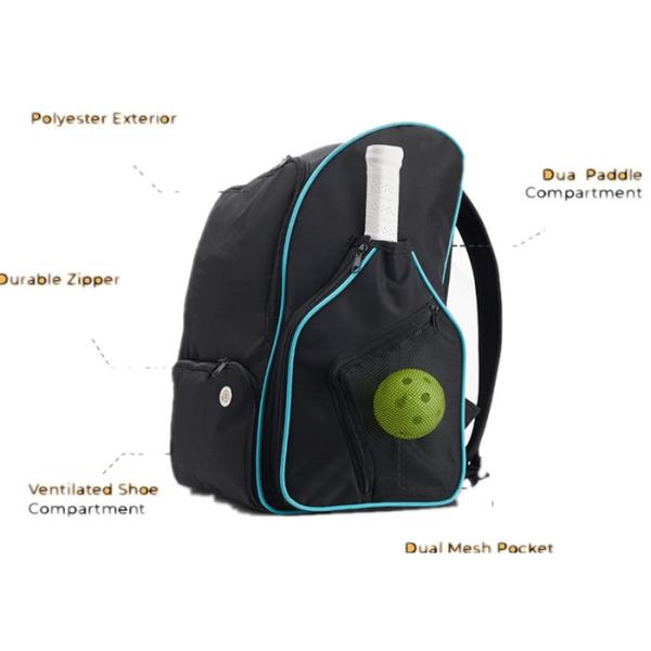 600D PVC Pickleball Racket Bag Backpack OEM / ODM With Outsides Racket Pocket Design