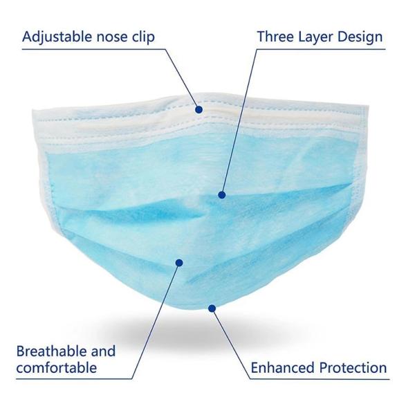 Anti Smog 3 Ply Earloop Face Mask Low Breath Resistance For Daily Use