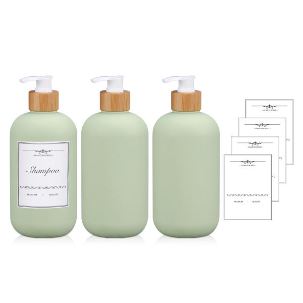 Shampoo Bottle with Bamboo Lid HDPE Plastic Type Soft Touch Empty Body Lotion Container