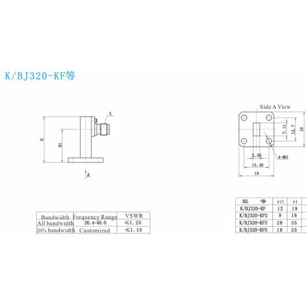 40GHz Waveguide To Coaxial Adapter WR28 K 2.92mm Brass Material Right Angle K/BJ320-KF