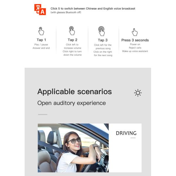Smart Frames Glasses Bluetooth Sunglasses Directional Auditory Experience Black