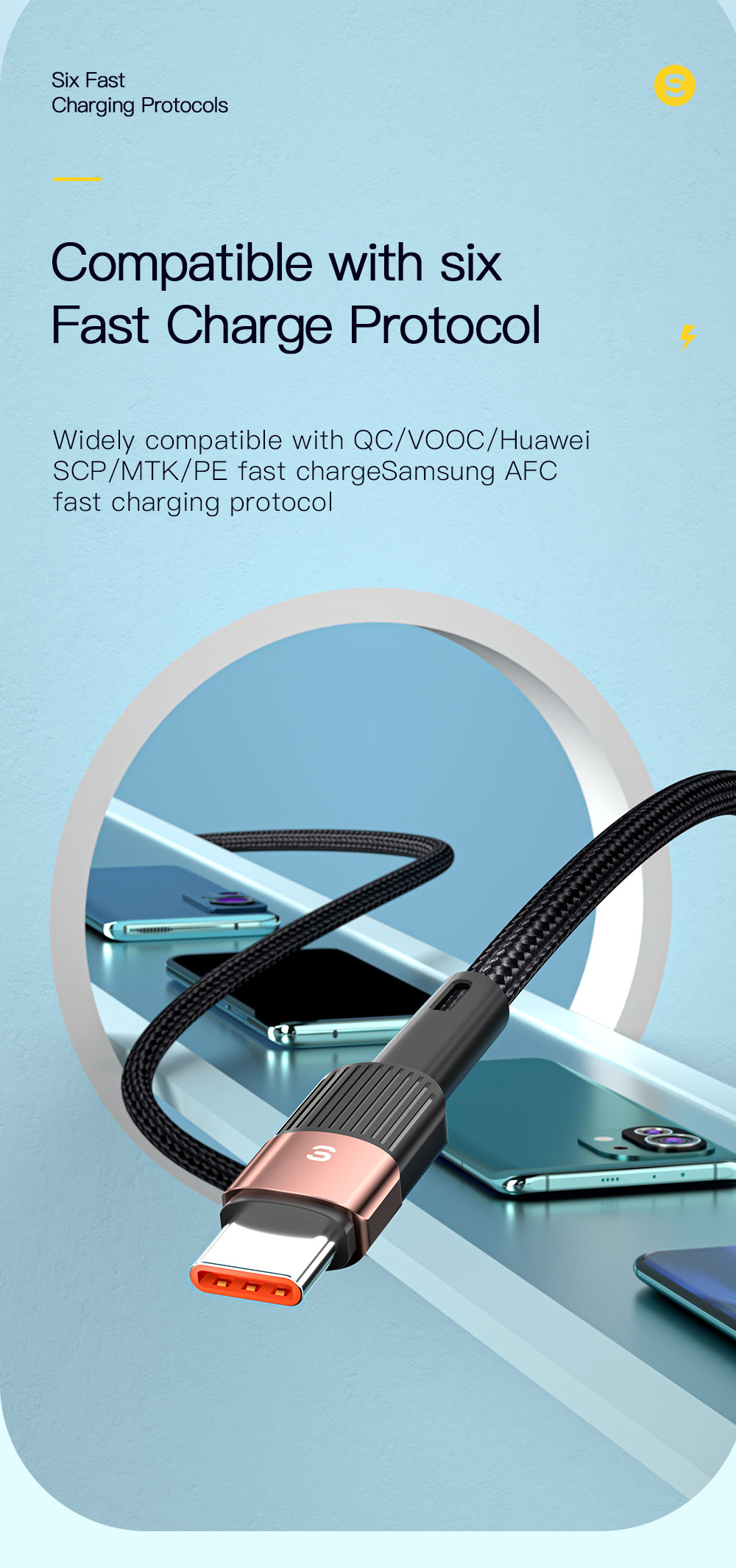 Aluminum Alloy PD66W USB A To Type C Cable 6A Fast Charge Type C Cable