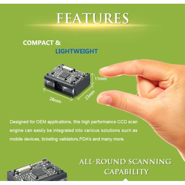 Lightweight TTL232 Barcode Scanner 0.33W 32 Bit Colour Depth for PDA