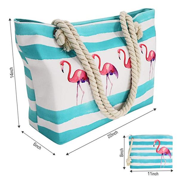 Summer Flamingo Big Zip Top Beach Tote Bulk Modern Hemp Rope Handle