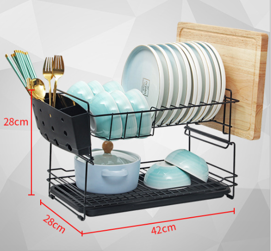 Double Layer 33cm Height Steel Kitchen Basket Rack Rustproof