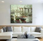 Bright Hand Painted Boats Oil Painting At Low Tide , Modern Abstract Canvas Art