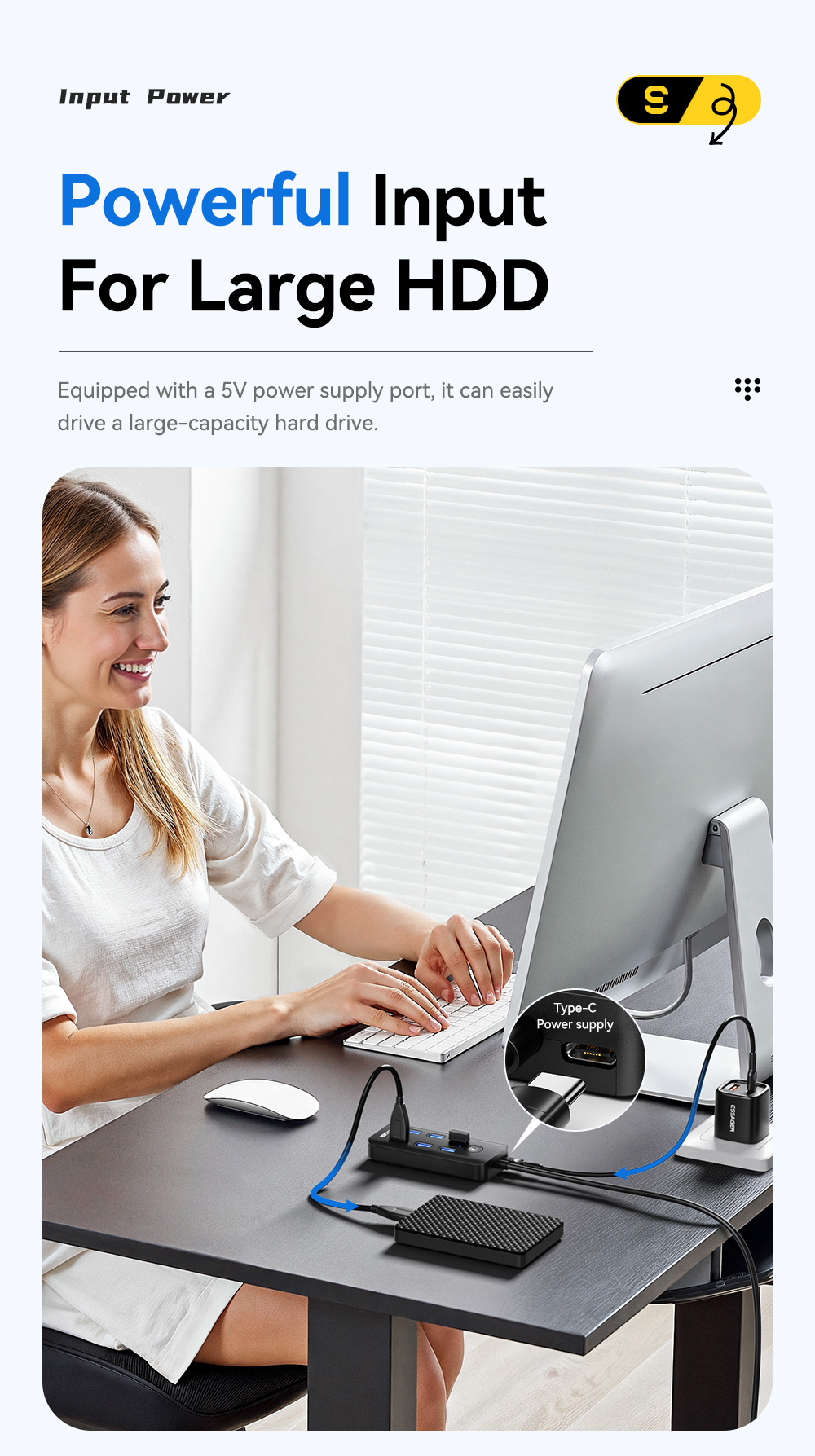 Essager ES-HB04 7-Port USB 3.0 Hub for Laptop PC 5Gbps Data Transfer