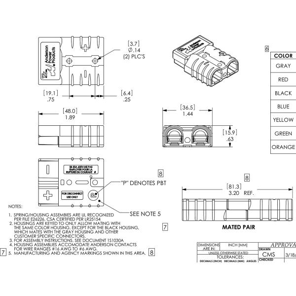 SB50 50A Forklift Battery Charger Connector Plug , Red Anderson Powerpole Outlet