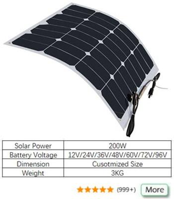 Flexible Solar Panel Semi flexibility 5 Watt to 360 Watt size Customized For Golf Cart RV Motorhome Marine Boat